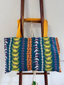 Teal lei canvas tote