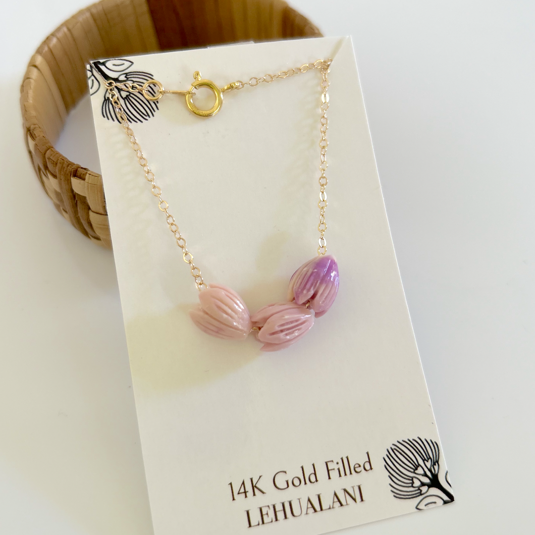 Lavender pikake floating necklace