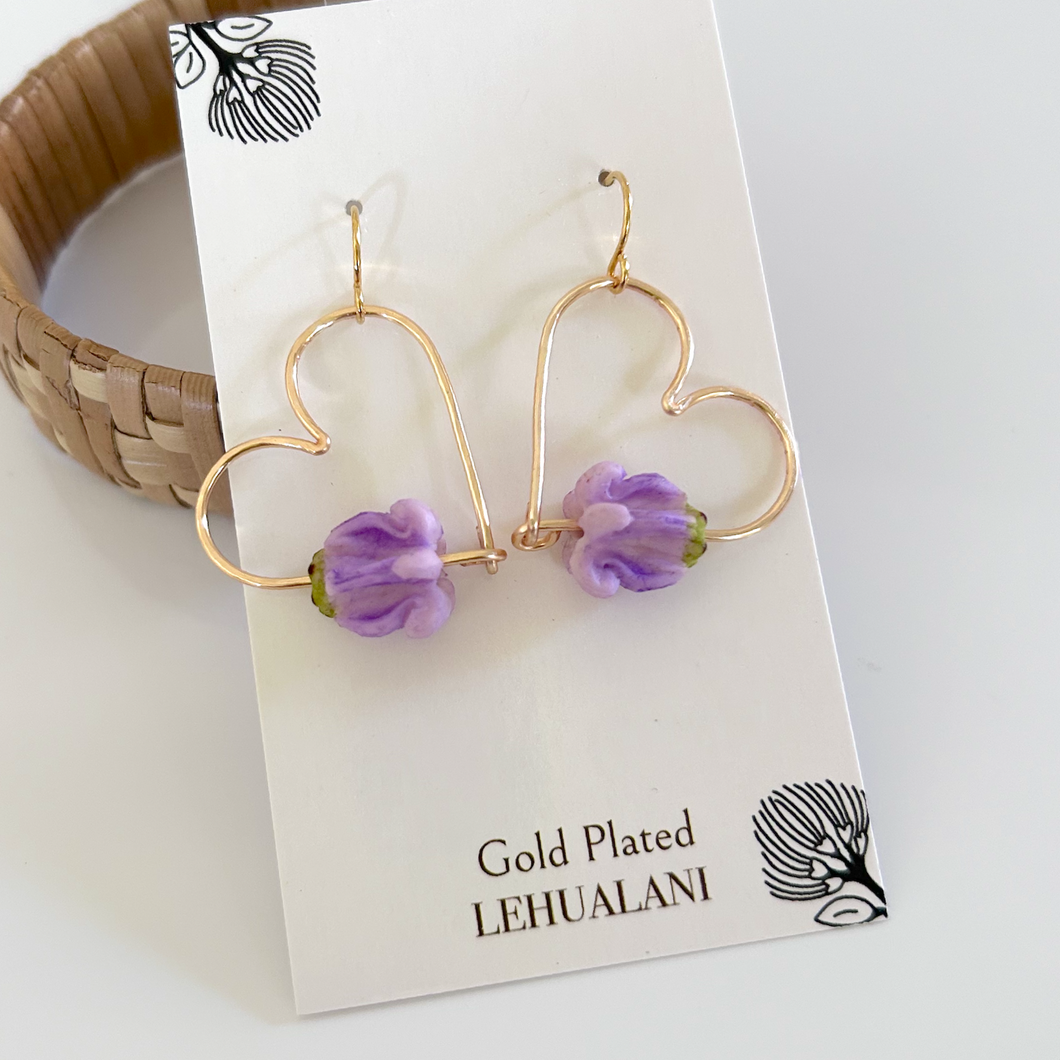 Gold plated pua kalaunu heart earrings