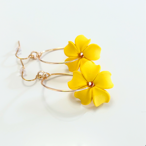 Gold plated Single Yellow Puakenikeni small hoops