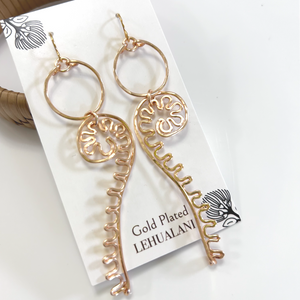 Gold Plated Hapuu fern charm earrings