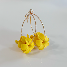 Load image into Gallery viewer, Gold plated Yellow Puakenkeni large hoops
