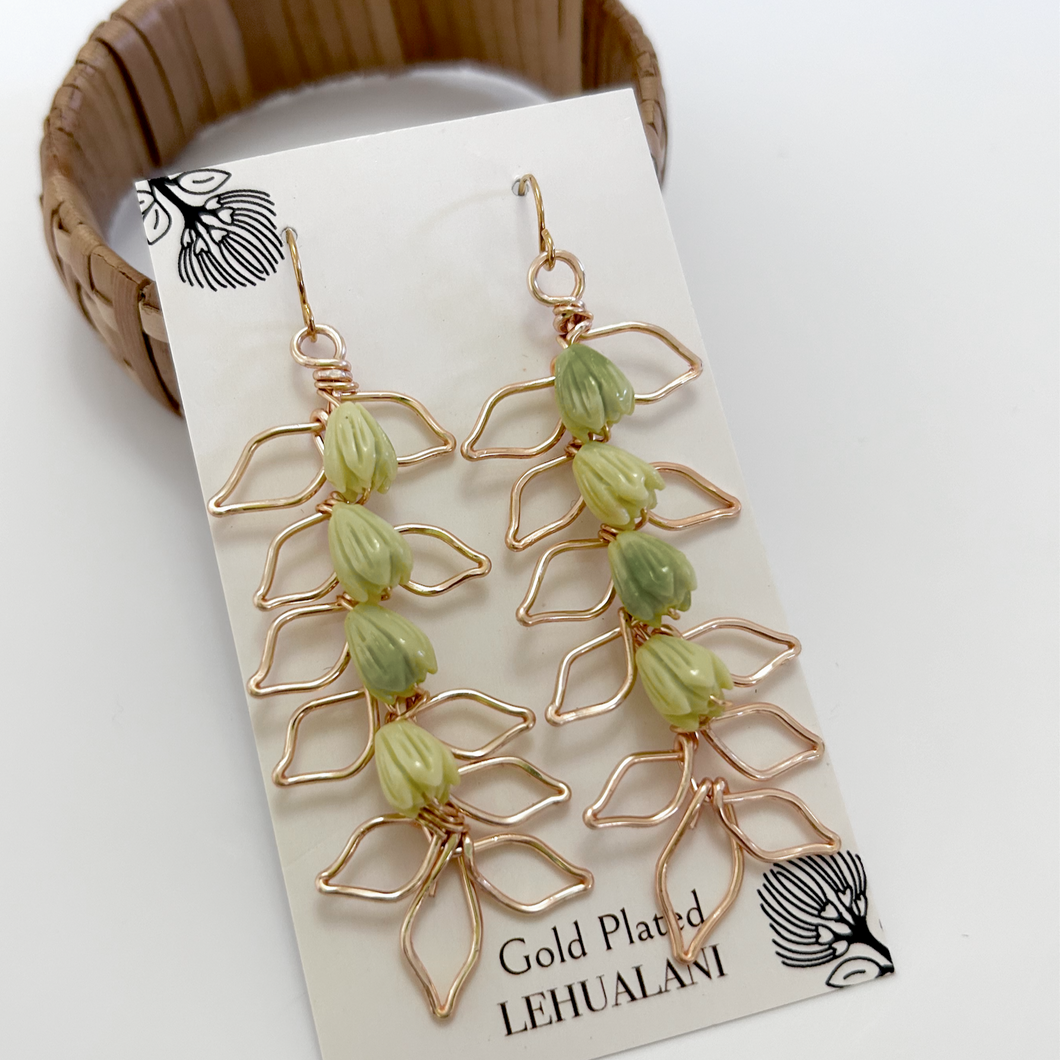 Gold Plated single strand Maile w/lime pikake